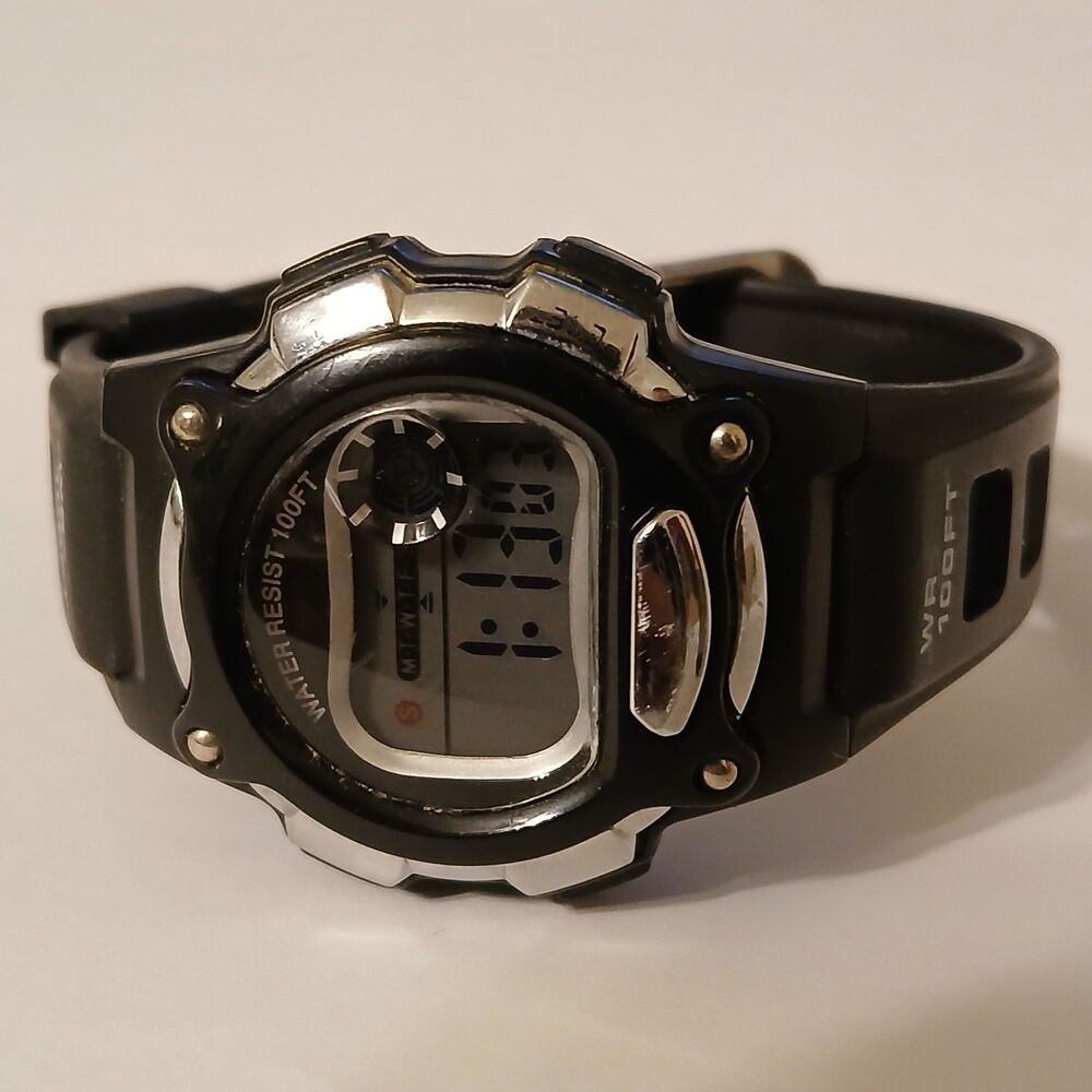 Women's Black With Silver Tone Accents WR 100FT Digital Sport Watch